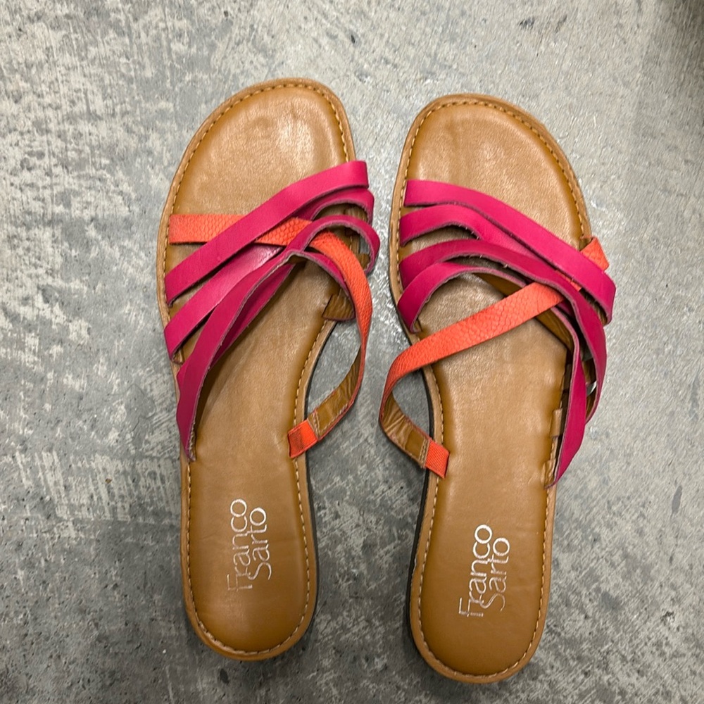 Stylish Leather Pink and Orange Women's Sandals